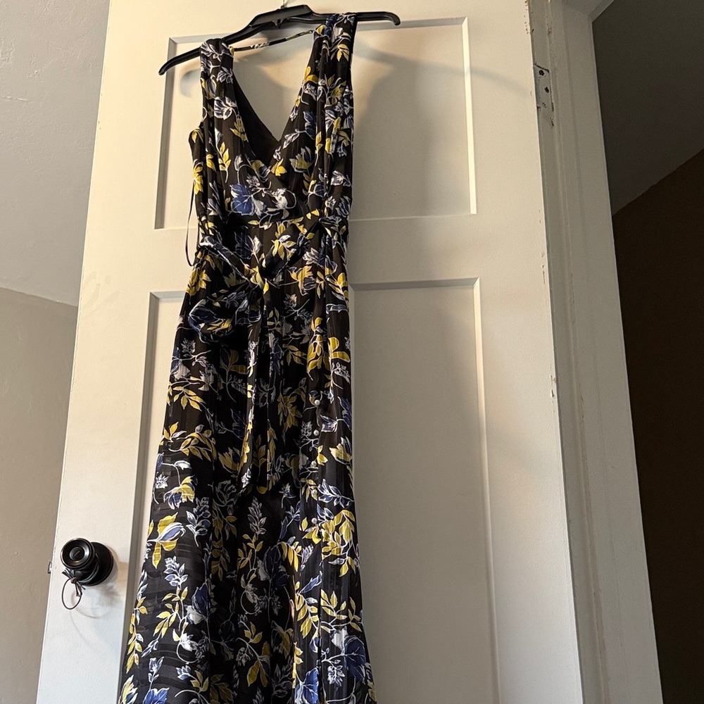 Sam Edelman Black Floral Maxi Dress with Yellow and Blue Print